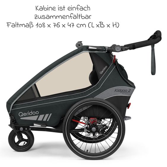 Qeridoo Kinderfahrradanhänger & Buggy Kidgoo 2 Sport für 2 Kinder mit Kupplung, Blattfeder-Dämpfsystem (bis 60 kg) - Limited Edition - Grey