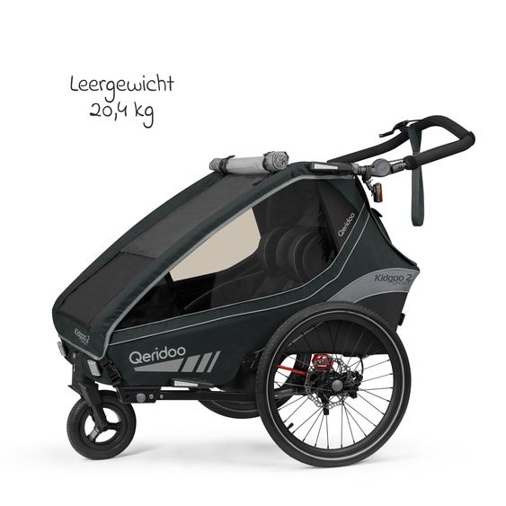 Qeridoo Kinderfahrradanhänger & Buggy Kidgoo 2 Sport für 2 Kinder mit Kupplung, Blattfeder-Dämpfsystem (bis 60 kg) - Limited Edition - Grey