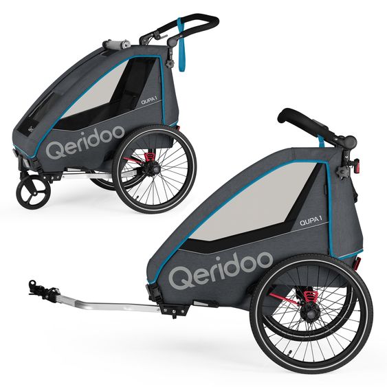 Qeridoo Kinderfahrradanhänger & Buggy QUPA 1 für 1 Kind mit Kupplung, Blattfeder-Dämpfsystem (bis 50 kg) - Blue