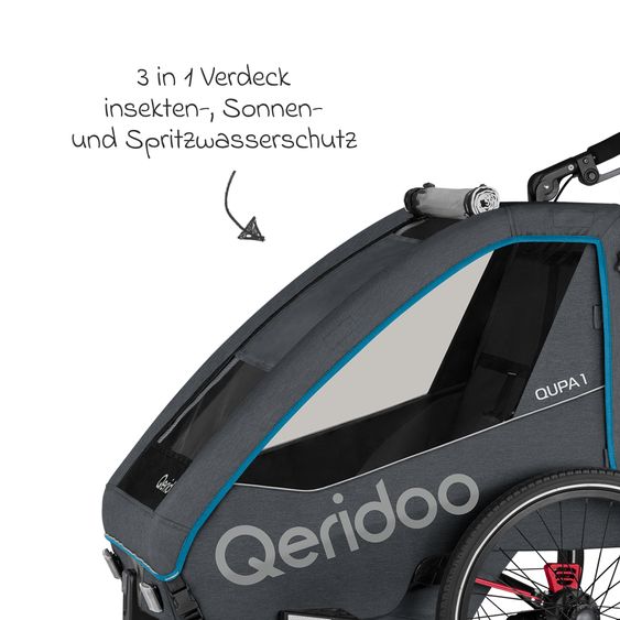 Qeridoo Kinderfahrradanhänger & Buggy QUPA 1 für 1 Kind mit Kupplung, Blattfeder-Dämpfsystem (bis 50 kg) - Blue