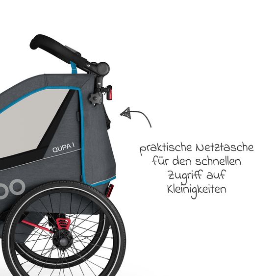 Qeridoo Kinderfahrradanhänger & Buggy QUPA 1 für 1 Kind mit Kupplung, Blattfeder-Dämpfsystem (bis 50 kg) - Blue