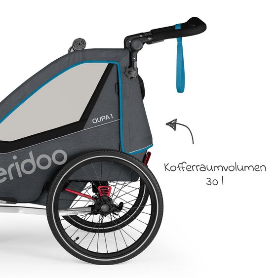 Qeridoo Kinderfahrradanhänger & Buggy QUPA 1 für 1 Kind mit Kupplung, Blattfeder-Dämpfsystem (bis 50 kg) - Blue