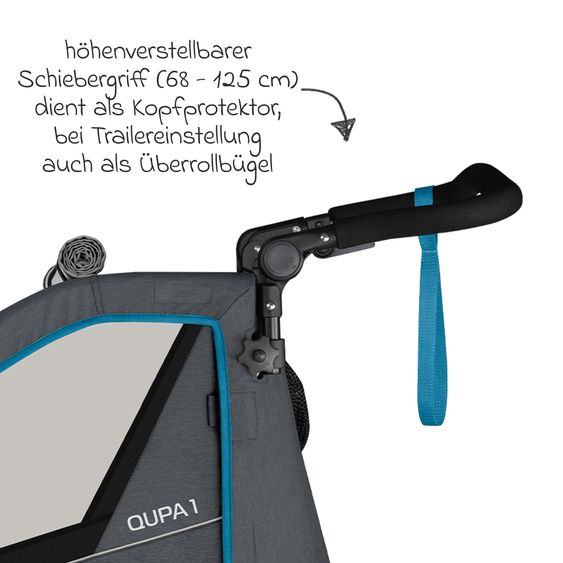 Qeridoo Kinderfahrradanhänger & Buggy QUPA 1 für 1 Kind mit Kupplung, Blattfeder-Dämpfsystem (bis 50 kg) - Blue