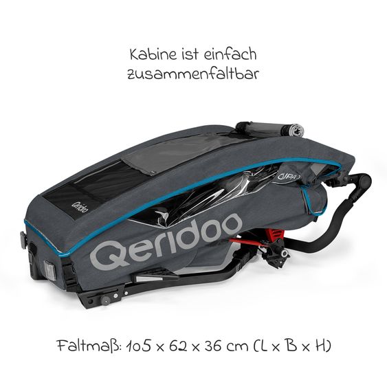Qeridoo Kinderfahrradanhänger & Buggy QUPA 1 für 1 Kind mit Kupplung, Blattfeder-Dämpfsystem (bis 50 kg) - Blue