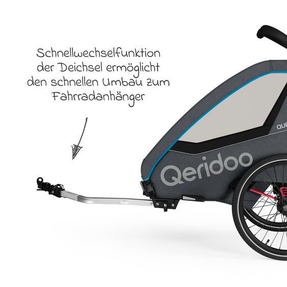 Qeridoo Kinderfahrradanhänger & Buggy QUPA 1 für 1 Kind mit Kupplung, Blattfeder-Dämpfsystem (bis 50 kg) - Blue