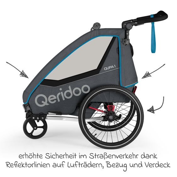 Qeridoo Kinderfahrradanhänger & Buggy QUPA 1 für 1 Kind mit Kupplung, Blattfeder-Dämpfsystem (bis 50 kg) - Blue