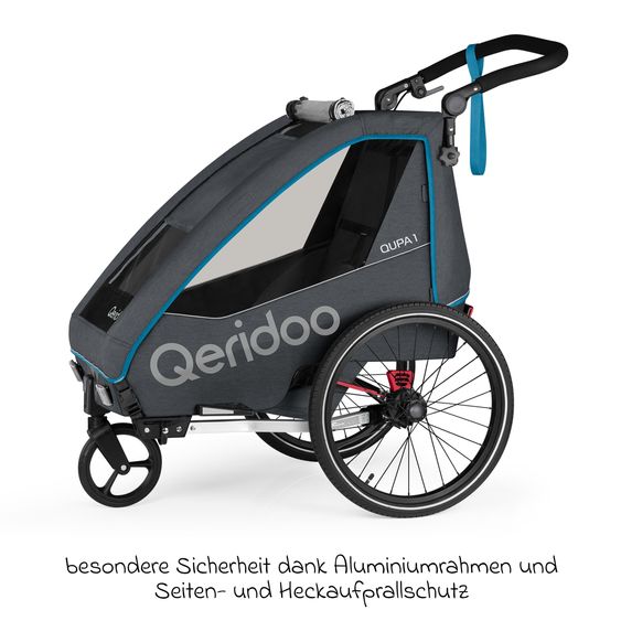 Qeridoo Kinderfahrradanhänger & Buggy QUPA 1 für 1 Kind mit Kupplung, Blattfeder-Dämpfsystem (bis 50 kg) - Blue