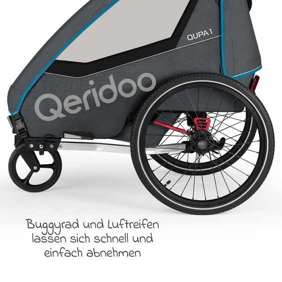 Qeridoo Kinderfahrradanhänger & Buggy QUPA 1 für 1 Kind mit Kupplung, Blattfeder-Dämpfsystem (bis 50 kg) - Blue