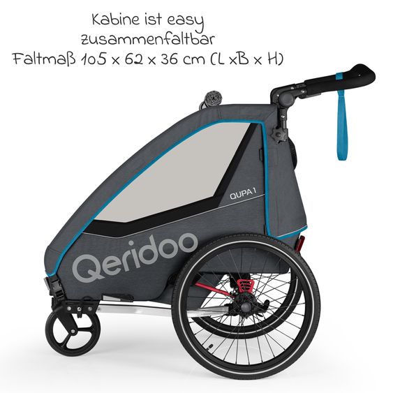 Qeridoo Kinderfahrradanhänger & Buggy QUPA 1 für 1 Kind mit Kupplung, Blattfeder-Dämpfsystem (bis 50 kg) - Blue