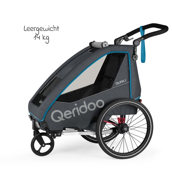 Qeridoo Kinderfahrradanhänger & Buggy QUPA 1 für 1 Kind mit Kupplung, Blattfeder-Dämpfsystem (bis 50 kg) - Blue