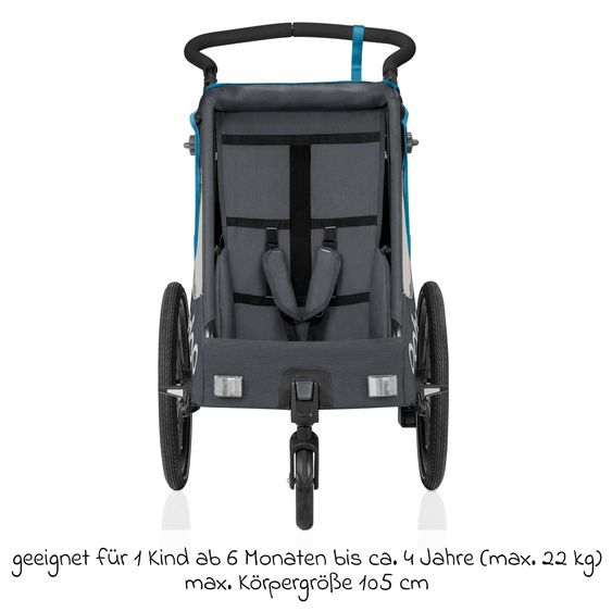 Qeridoo Kinderfahrradanhänger & Buggy QUPA 1 für 1 Kind mit Kupplung, Blattfeder-Dämpfsystem (bis 50 kg) - Blue
