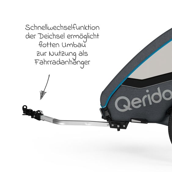 Qeridoo Kinderfahrradanhänger & Buggy QUPA 1 für 1 Kind mit Kupplung, Blattfeder-Dämpfsystem (bis 50 kg) - Blue