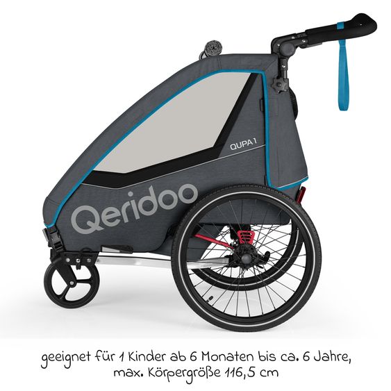 Qeridoo Kinderfahrradanhänger & Buggy QUPA 1 für 1 Kind mit Kupplung, Blattfeder-Dämpfsystem (bis 50 kg) - Blue