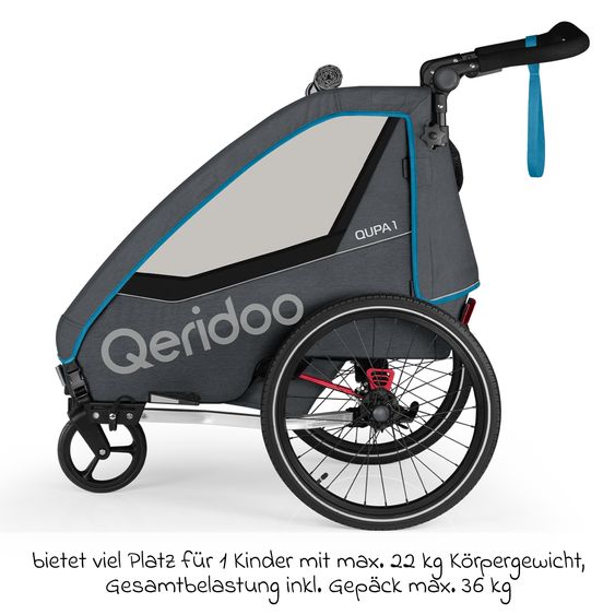 Qeridoo Kinderfahrradanhänger & Buggy QUPA 1 für 1 Kind mit Kupplung, Blattfeder-Dämpfsystem (bis 50 kg) - Blue