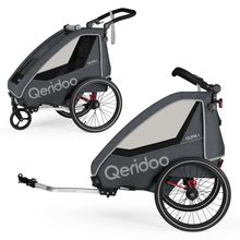 Child bike trailer & buggy QUPA 1 for 1 child with hitch, leaf spring suspension system (up to 50 kg) - Grey