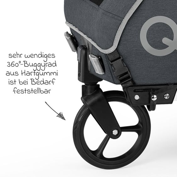 Qeridoo Kinderfahrradanhänger & Buggy QUPA 1 für 1 Kind mit Kupplung, Blattfeder-Dämpfsystem (bis 50 kg) - Grey