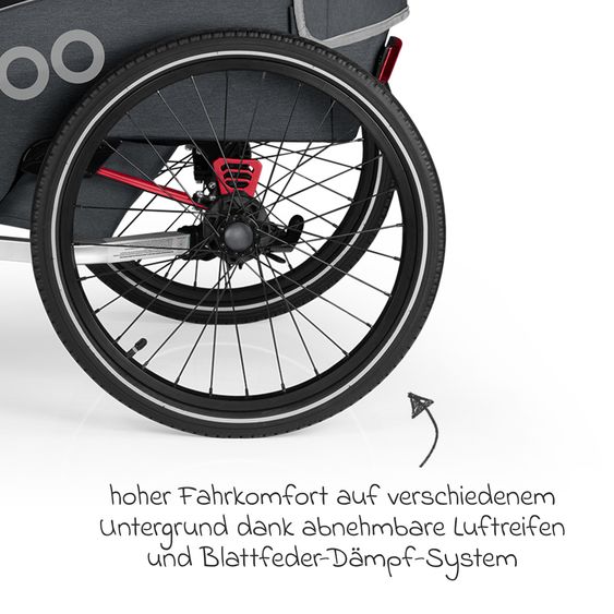 Qeridoo Kinderfahrradanhänger & Buggy QUPA 1 für 1 Kind mit Kupplung, Blattfeder-Dämpfsystem (bis 50 kg) - Grey