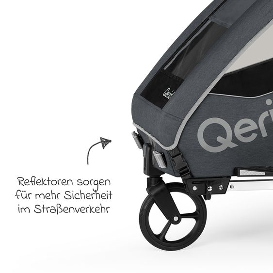 Qeridoo Kinderfahrradanhänger & Buggy QUPA 1 für 1 Kind mit Kupplung, Blattfeder-Dämpfsystem (bis 50 kg) - Grey