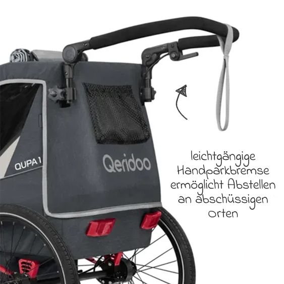 Qeridoo Kinderfahrradanhänger & Buggy QUPA 1 für 1 Kind mit Kupplung, Blattfeder-Dämpfsystem (bis 50 kg) - Grey