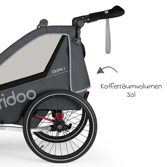 Qeridoo Kinderfahrradanhänger & Buggy QUPA 1 für 1 Kind mit Kupplung, Blattfeder-Dämpfsystem (bis 50 kg) - Grey