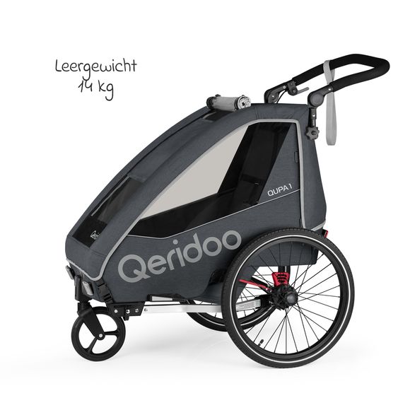 Qeridoo Kinderfahrradanhänger & Buggy QUPA 1 für 1 Kind mit Kupplung, Blattfeder-Dämpfsystem (bis 50 kg) - Grey