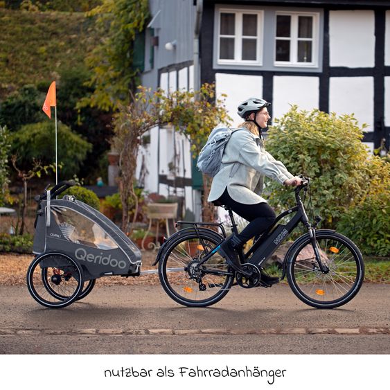 Qeridoo Kinderfahrradanhänger & Buggy QUPA 1 für 1 Kind mit Kupplung, Blattfeder-Dämpfsystem (bis 50 kg) - Grey