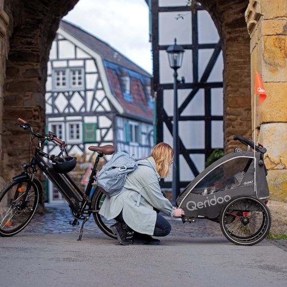 Qeridoo Kinderfahrradanhänger & Buggy QUPA 1 für 1 Kind mit Kupplung, Blattfeder-Dämpfsystem (bis 50 kg) - Grey