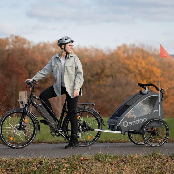 Qeridoo Kinderfahrradanhänger & Buggy QUPA 1 für 1 Kind mit Kupplung, Blattfeder-Dämpfsystem (bis 50 kg) - Grey