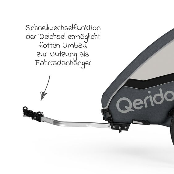 Qeridoo Kinderfahrradanhänger & Buggy QUPA 1 für 1 Kind mit Kupplung, Blattfeder-Dämpfsystem (bis 50 kg) - Grey