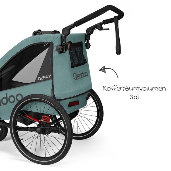 Qeridoo Kinderfahrradanhänger & Buggy Qupa 1 Plus für 1 Kind (bis 50 kg) mit Kupplung, Blattfeder-Dämpfsystem, 3in1 Verdeck - Mineral Blue