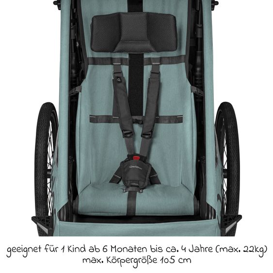 Qeridoo Kinderfahrradanhänger & Buggy Qupa 1 Plus für 1 Kind (bis 50 kg) mit Kupplung, Blattfeder-Dämpfsystem, 3in1 Verdeck - Mineral Blue