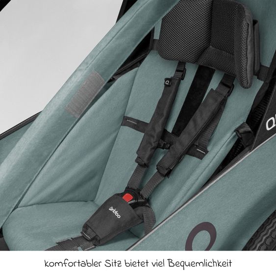 Qeridoo Kinderfahrradanhänger & Buggy Qupa 1 Plus für 1 Kind (bis 50 kg) mit Kupplung, Blattfeder-Dämpfsystem, 3in1 Verdeck - Mineral Blue