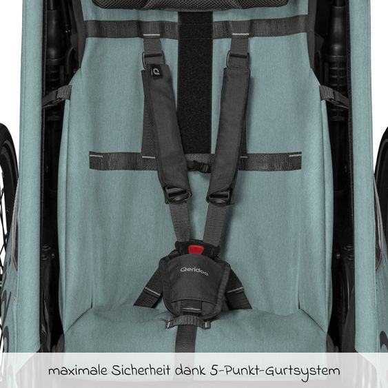 Qeridoo Kinderfahrradanhänger & Buggy Qupa 1 Plus für 1 Kind (bis 50 kg) mit Kupplung, Blattfeder-Dämpfsystem, 3in1 Verdeck - Mineral Blue