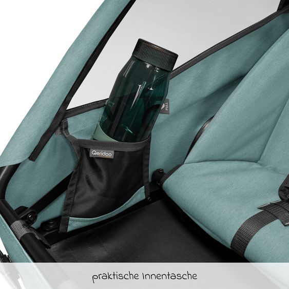 Qeridoo Kinderfahrradanhänger & Buggy Qupa 1 Plus für 1 Kind (bis 50 kg) mit Kupplung, Blattfeder-Dämpfsystem, 3in1 Verdeck - Mineral Blue