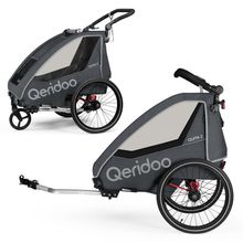 Child bike trailer & buggy QUPA 2 for 2 children with coupling, leaf spring damping system &#40;up to 60 kg&#41; - Grey