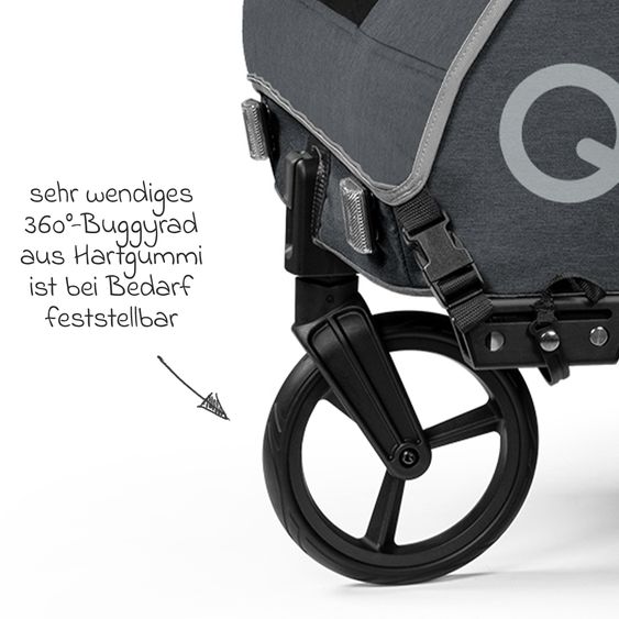 Qeridoo Kinderfahrradanhänger & Buggy QUPA 2 für 2 Kinder (bis 60 kg) mit Kupplung, Blattfeder-Dämpfsystem - Grey