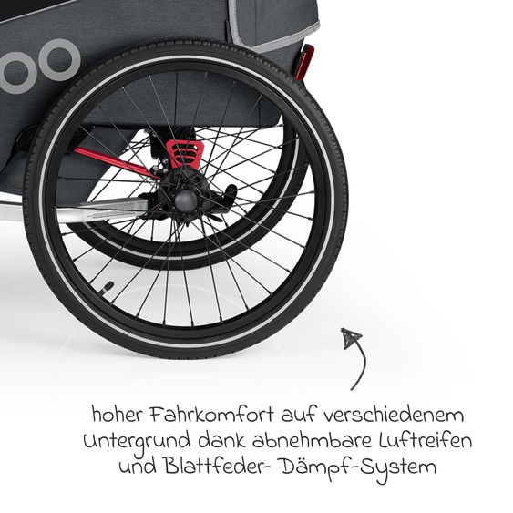 Qeridoo Kinderfahrradanhänger & Buggy QUPA 2 für 2 Kinder (bis 60 kg) mit Kupplung, Blattfeder-Dämpfsystem - Grey