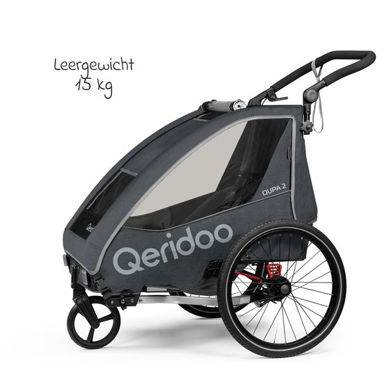 Qeridoo Kinderfahrradanhänger & Buggy QUPA 2 für 2 Kinder (bis 60 kg) mit Kupplung, Blattfeder-Dämpfsystem - Grey