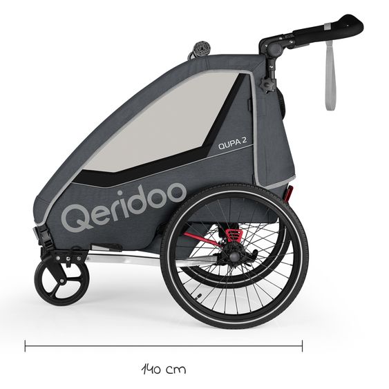 Qeridoo Kinderfahrradanhänger & Buggy QUPA 2 für 2 Kinder (bis 60 kg) mit Kupplung, Blattfeder-Dämpfsystem - Grey