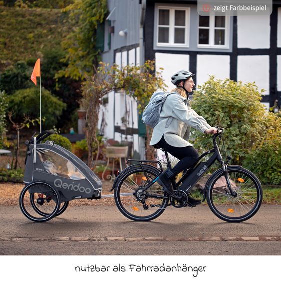 Qeridoo Kinderfahrradanhänger & Buggy QUPA 2 für 2 Kinder (bis 60 kg) mit Kupplung, Blattfeder-Dämpfsystem - Grey