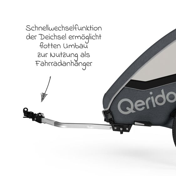 Qeridoo Kinderfahrradanhänger & Buggy QUPA 2 für 2 Kinder (bis 60 kg) mit Kupplung, Blattfeder-Dämpfsystem - Grey