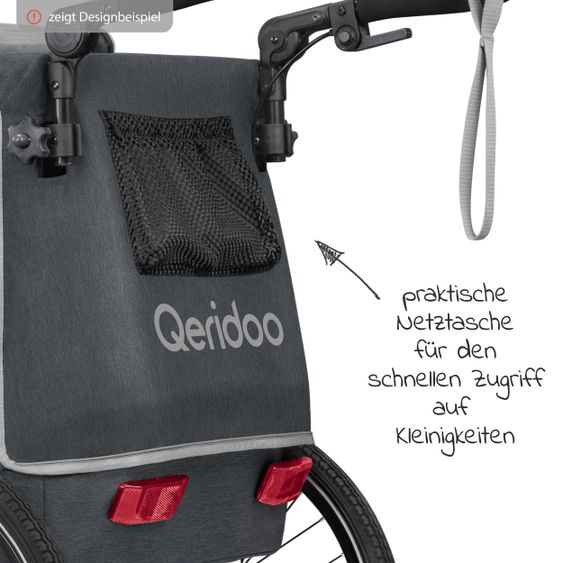 Qeridoo QUPA 2 rimorchio per bici e passeggino per 2 bambini con gancio, sistema di ammortizzazione a balestra (fino a 60 kg) - Grigio