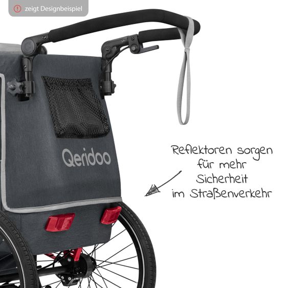 Qeridoo Kinderfahrradanhänger & Buggy QUPA 2 für 2 Kinder mit Kupplung, Blattfeder-Dämpfsystem (bis 60 kg) - Grey