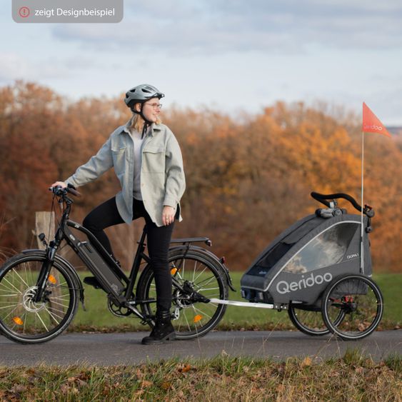 Qeridoo Kinderfahrradanhänger & Buggy QUPA 2 für 2 Kinder mit Kupplung, Blattfeder-Dämpfsystem (bis 60 kg) - Grey