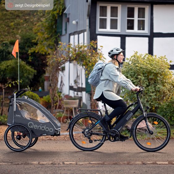 Qeridoo Kinderfahrradanhänger & Buggy QUPA 2 für 2 Kinder mit Kupplung, Blattfeder-Dämpfsystem (bis 60 kg) - Grey