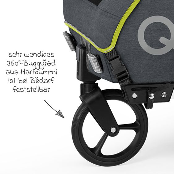 Qeridoo Kinderfahrradanhänger & Buggy QUPA 2 für 2 Kinder mit Kupplung, Blattfeder-Dämpfsystem (bis 60 kg) - Lime