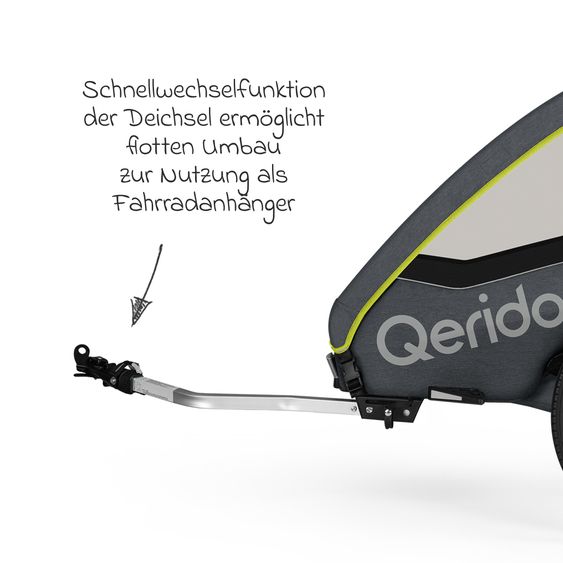 Qeridoo Kinderfahrradanhänger & Buggy QUPA 2 für 2 Kinder mit Kupplung, Blattfeder-Dämpfsystem (bis 60 kg) - Lime