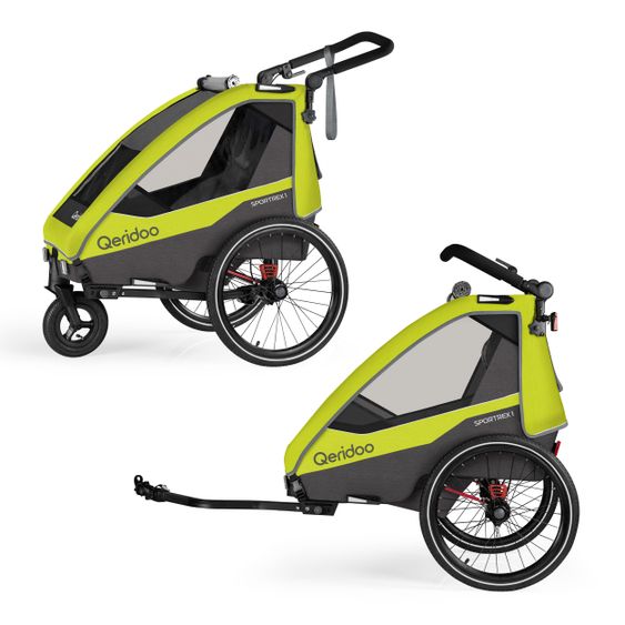 Qeridoo Kinderfahrradanhänger & Buggy Sportrex 1 Lt. Edition für 1 Kind mit Kupplung, Dämpfsystem (bis 50 kg) - Lime Green