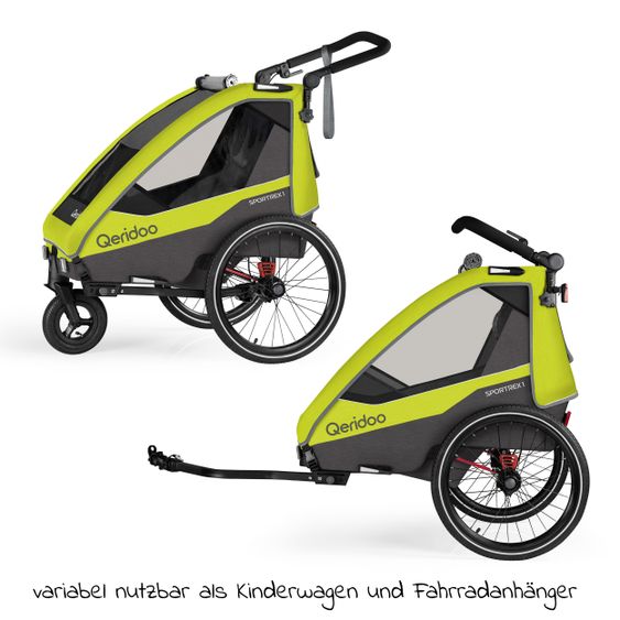 Qeridoo Kinderfahrradanhänger & Buggy Sportrex 1 Lt. Edition für 1 Kind mit Kupplung, Dämpfsystem (bis 50 kg) - Lime Green