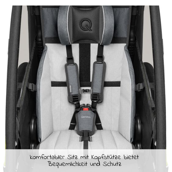 Qeridoo Kinderfahrradanhänger & Buggy Sportrex 1 Lt. Edition für 1 Kind mit Kupplung, Dämpfsystem (bis 50 kg) - Lime Green